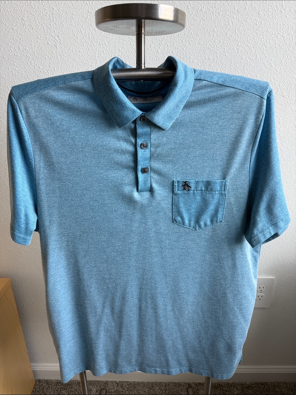 Original Penguin Light Blue Heather Polo with Chest Pocket